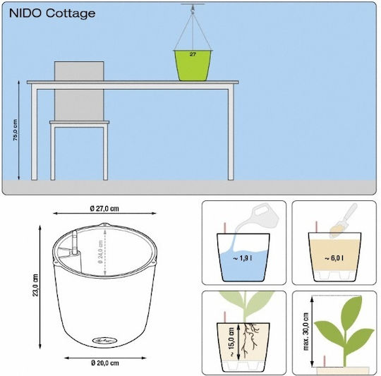Lechuza Nido Cottage Ø Self-watering Pot Plastic 27x27x23cm.
