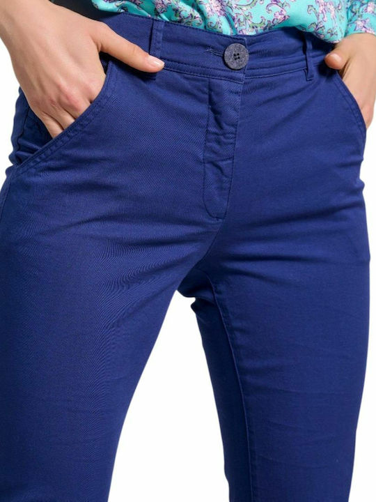Damen Hoch tailliert Stoff Hose Blau