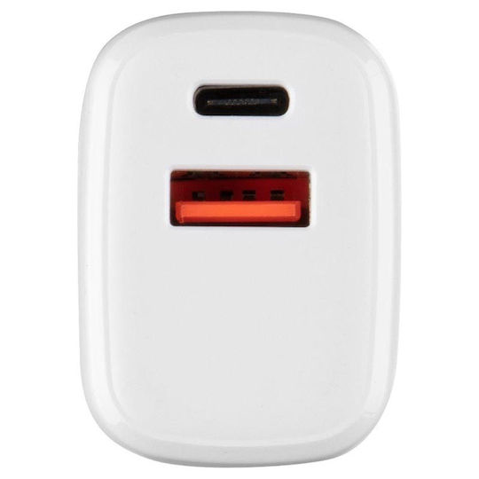 Tactical Charger Without Cable with USB-A Port and USB-C Port 20W Power Delivery / Quick Charge 3.0 Whites (Base Plug Dual)