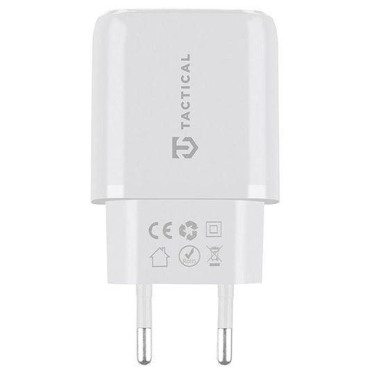 Tactical Charger Without Cable with USB-A Port and USB-C Port 20W Power Delivery / Quick Charge 3.0 Whites (Base Plug Dual)