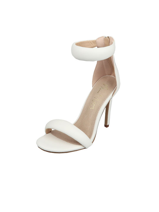 Envie Shoes Women's Sandals with Ankle Strap White with Thin High Heel