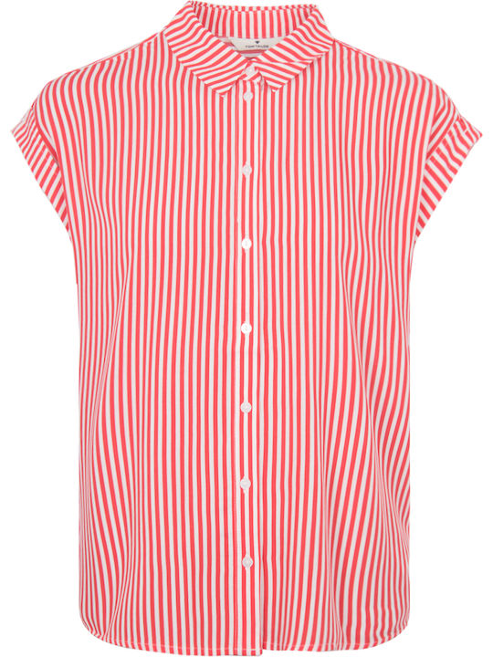 Women's Striped Short Sleeve Shirt Red