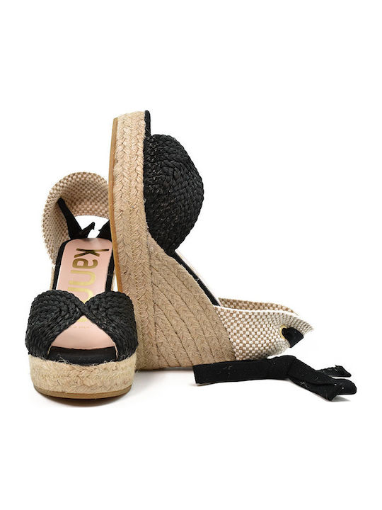 Women's Leather Platform Espadrilles Black