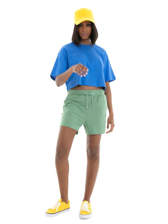 Only Women's Summer Crop Top Cotton Short Sleeve Blue
