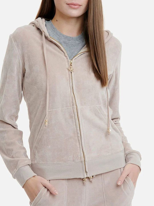 Women's Sweatshirt Jacket Velvet Hooded Brown