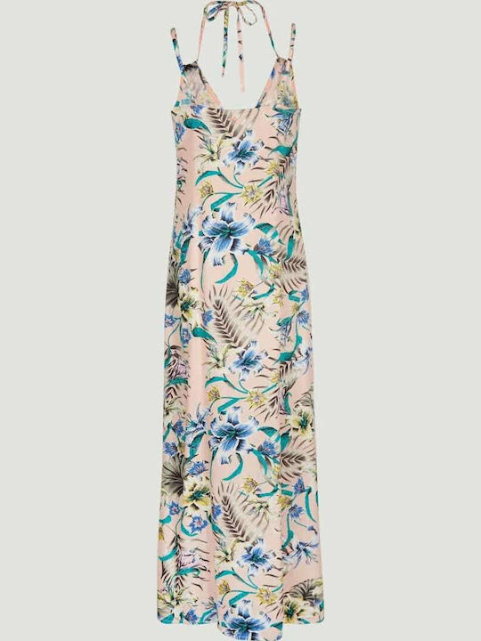 Rochie Maxi de Vară Bej/Verde/Lăcuit Roz