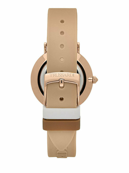Trussardi T-Motif Γυναικείο Ρολόι 33mm Μπαταρίας με Μπεζ Καουτσούκ Λουράκι