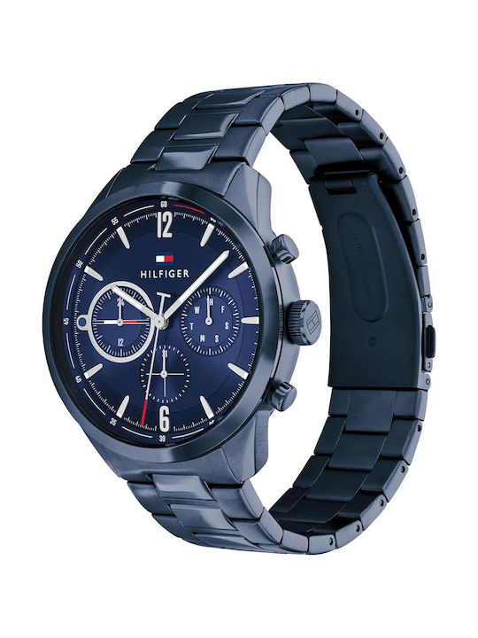 Tommy Hilfiger Battery Chronograph Watch with Metal Bracelet Blue