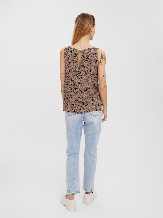 Vero Moda Damen Sommer Bluse Ärmellos Tierdruck Brown/Amphora