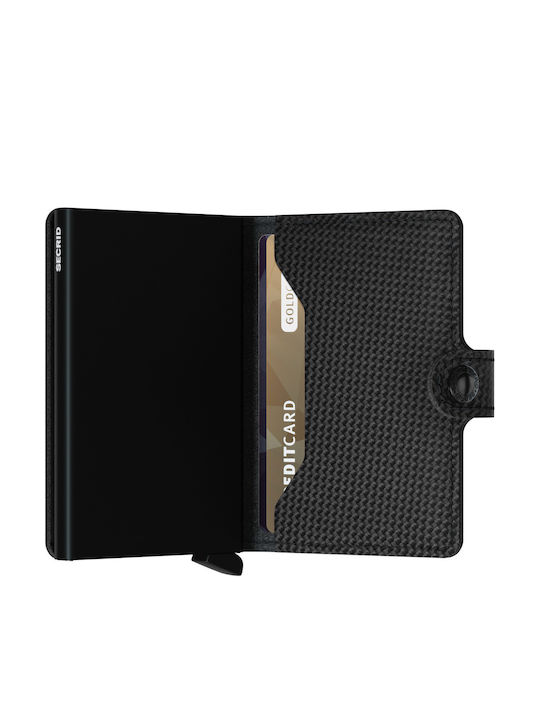 Miniwallet Carbon Δερμάτινο Ανδρικό Πορτοφόλι Καρτών με RFID και Μηχανισμό Slide Μαύρο