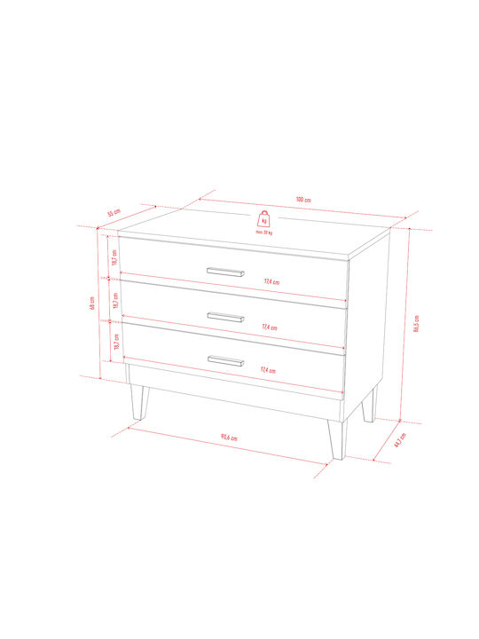 Lounge Βρεφική Συρταριέρα με 3 Συρτάρια Γκρι 100x55x86.5cm