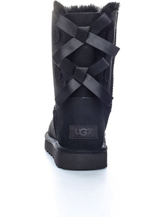 Suede Snow Boots with Fur Bailey Bow II Black