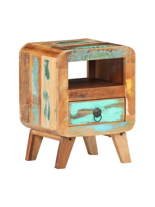 Bedside Table of Solid Wood Ανακυκλωμένο Ξύλο Πολύχρωμο 30x30x41cm