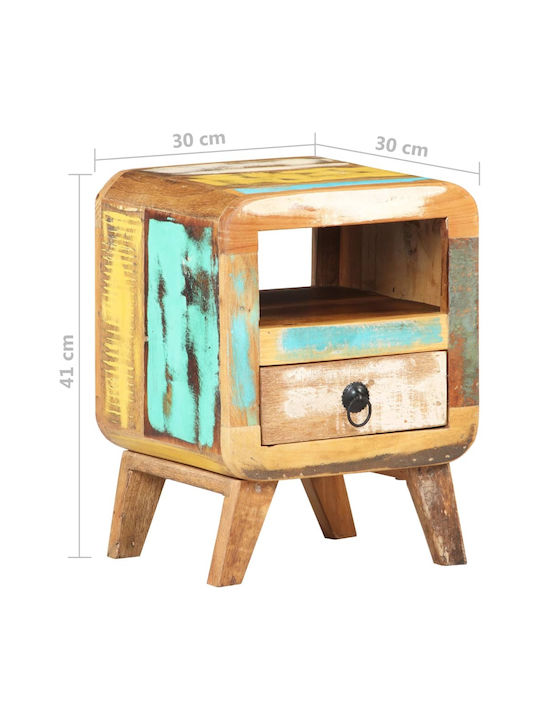 Bedside Table of Solid Wood Ανακυκλωμένο Ξύλο Πολύχρωμο 30x30x41cm