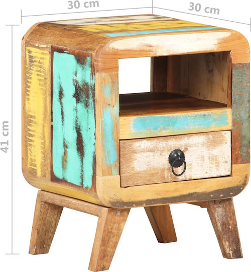 Noptieră din Lemn Masiv Recycled Wood Multicoloured 30x30x41cm