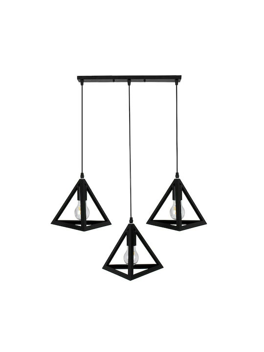 GloboStar Triangle Pendant Light Black Grid with Socket E27 70x22x130cm