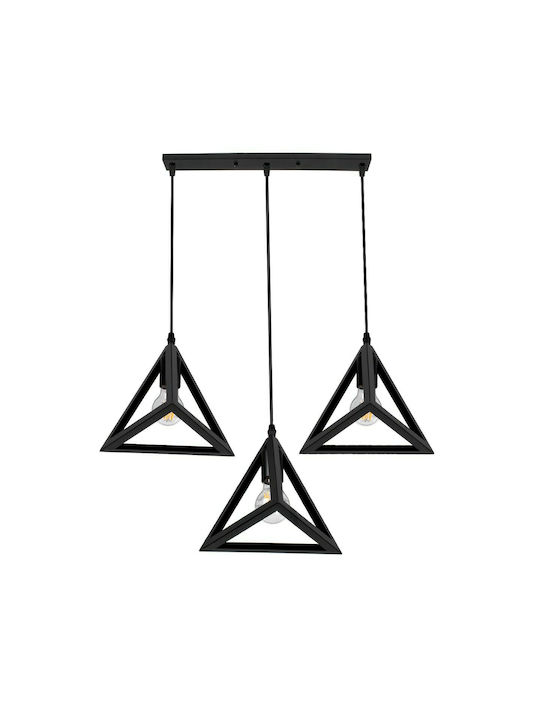 GloboStar Triangle Pendant Light Black Grid with Socket E27 70x22x130cm