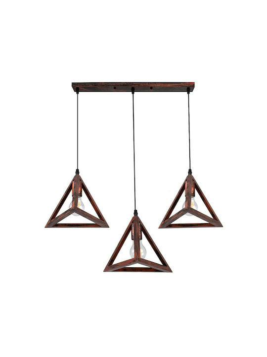 GloboStar Triangle Висящо Осветително Тяло Меден Мрежа с Цокъл E27 70x22x130см.