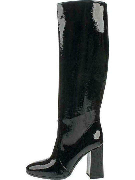 Damenstiefel aus Lackleder mit hohem Absatz Schwarz