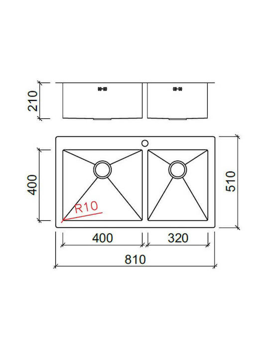 Macart Legent N-175 Ένθετος Νεροχύτης Αριστερός Inox Σατινέ Μ81xΠ51cm Ασημί