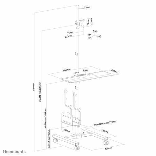 Neomounts Stand Floor Monitor up to 32" with Wheels (FPMA-MOBILE1700)