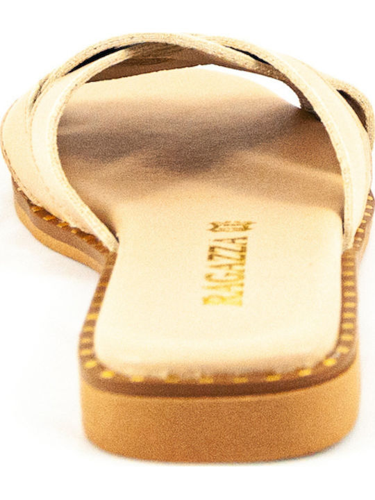 Leder Flache Sandalen für Damen Nude