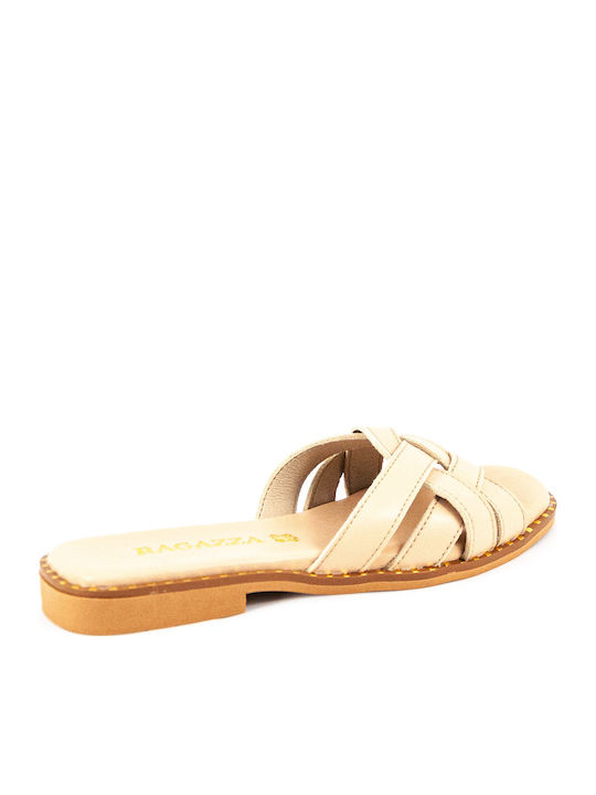 Leder Flache Sandalen für Damen Nude