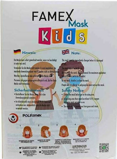 Famex Disposable Protective Mask FFP2 NR Kids White with Pink Hearts 50pcs