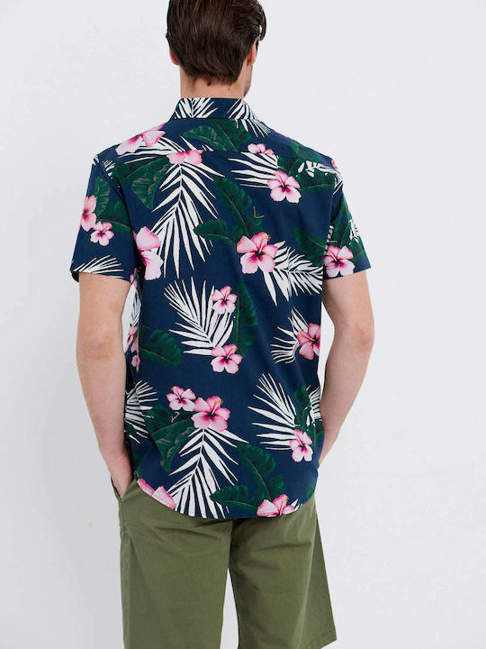 Funky Buddha Men's Shirt Short Sleeve Cotton Floral Navy Blue