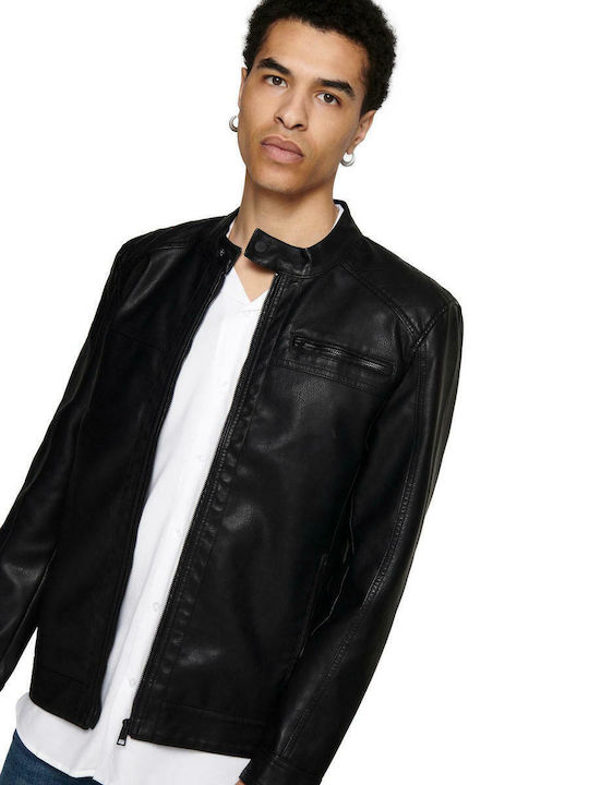 Winter Faux Leather Jacket Biker Black