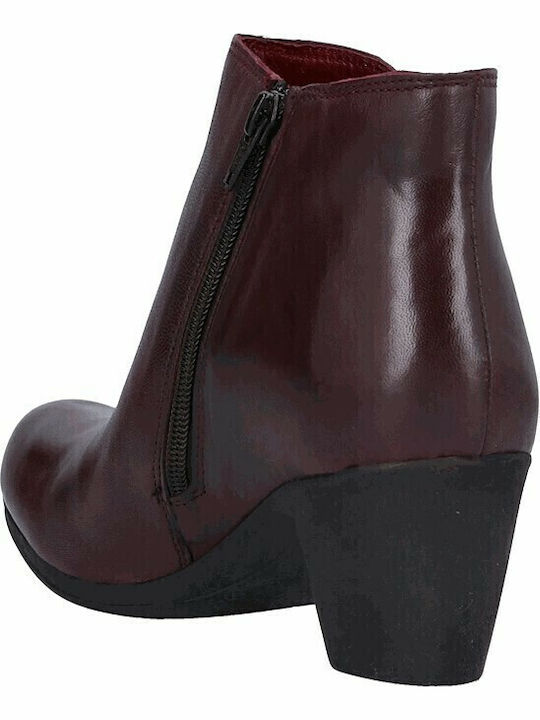 Leather Women's Ankle Boots with Medium Heel Burgundy