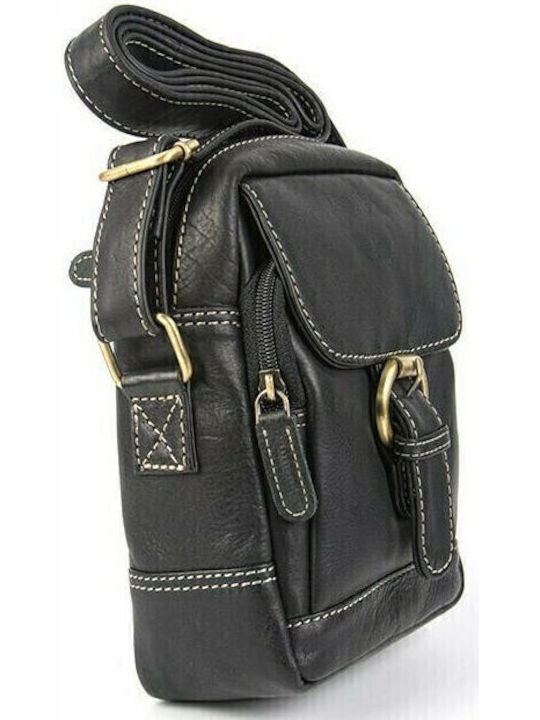Geantă De Umăr / Tip Crossbody Bărbătească Din Piele Neagră