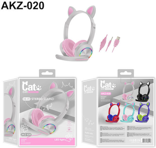 AKZ-020 Ασύρματα / Ενσύρματα Παιδικά Over Ear Ακουστικά Λευκά / Ροζ