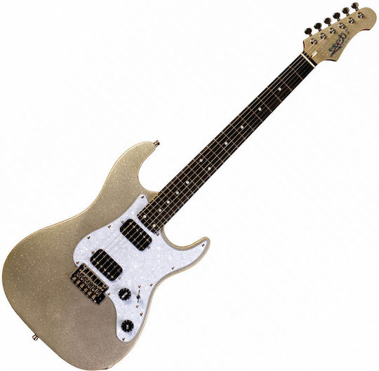 Jet Guitars JET Elektrische Gitarre Stratocaster mit HH Tonabnehmerkonfiguration Silver Sparkle
