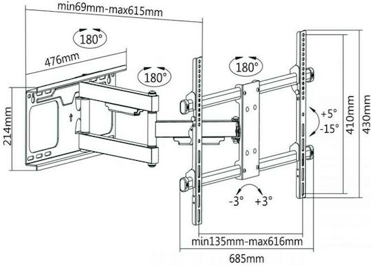 90011-421 Wall TV Mount with Arm up to 70" and 60kg