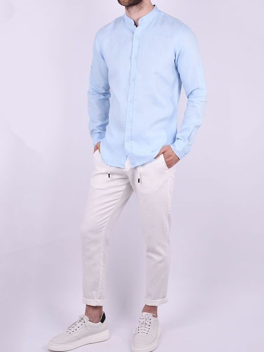 Shirt Mao Long Sleeve Linen Light Blue Light Blue