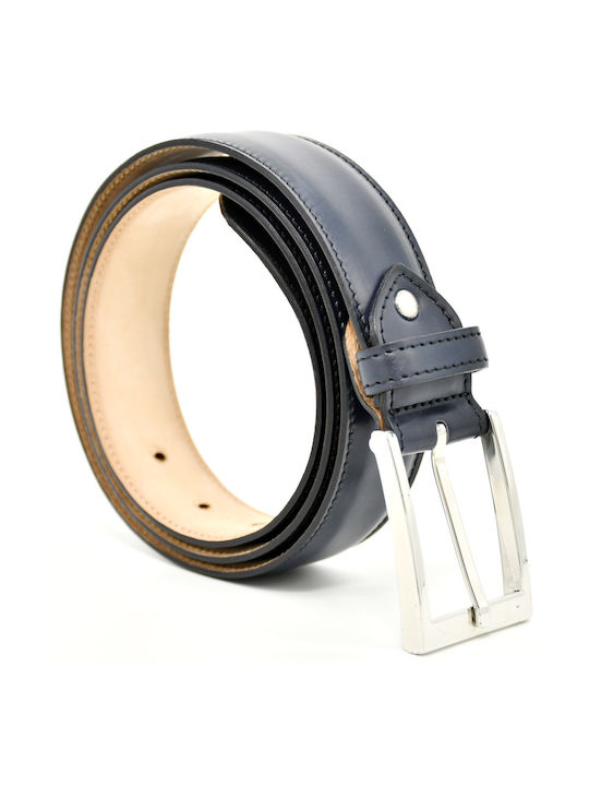 Men's belts in dark blue smooth leather BERWICK 1707 Dark blue Men's belts 84335