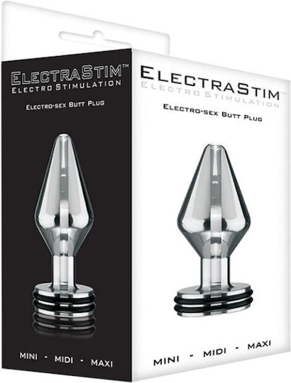 Electrastim Midi Classic Electro Butt Plug Πρωκτική Σφήνα με Δόνηση Medium Ασημί 7cm