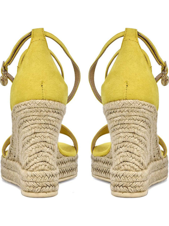 Mykonos 789 Women's Suede Ankle Strap Platforms Yellow