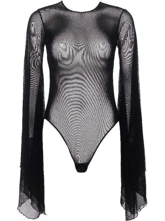 Leg Avenue Sheer Bell Sleeve Bodysuit Black