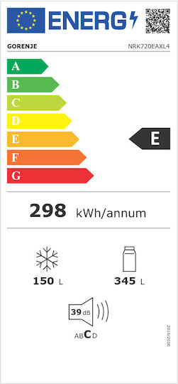 Gorenje Ψυγειοκαταψύκτης 495lt NoFrost Υ200xΠ70.4xΒ69.4εκ. Inox NRK720EAXL4