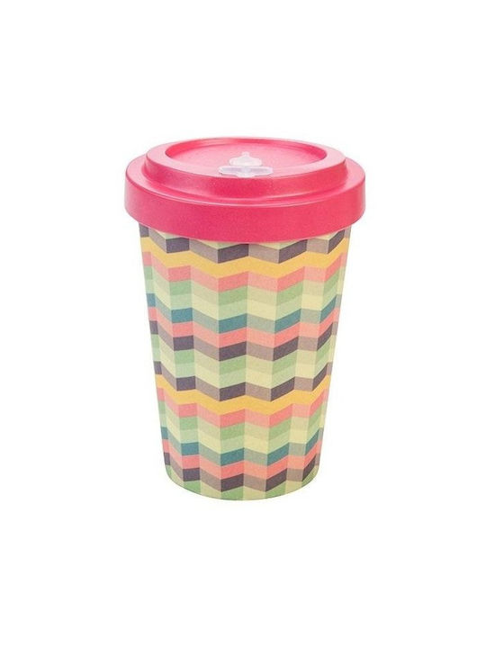 Woodway Zig-zag Cană Bambus cu Capac Multicoloră 450ml