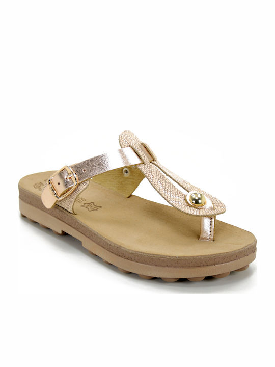 Mirabella Leather Women's Flat Sandals Anatomic Rosegold Lizard