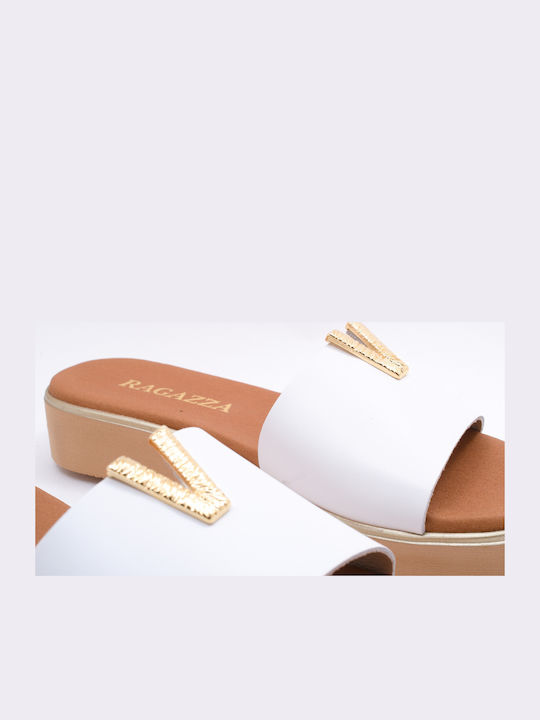 Leather Women's Flat Sandals in White Color