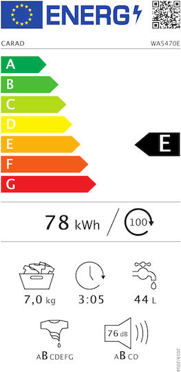 Carad Πλυντήριο Ρούχων 7kg 1200 Στροφών WA5470E