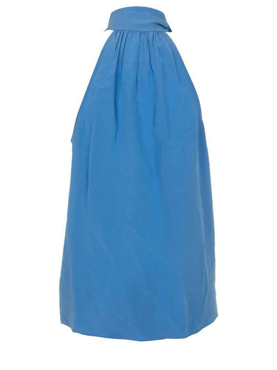 Women's Summer Blouse Off-Shoulder Sleeveless Light Blue