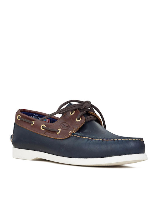 Dallas Men's Leather Boat Shoes Blue / Brandy