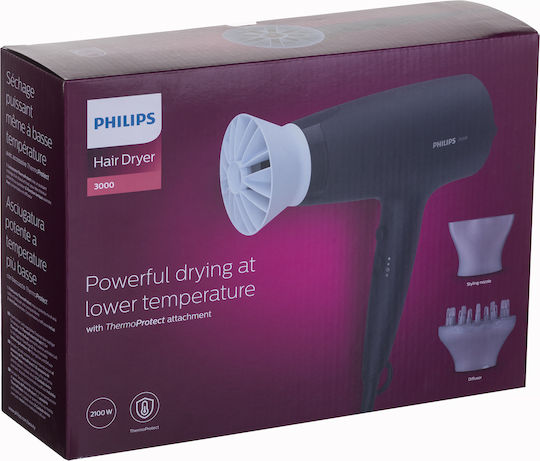 Philips Series 3000 Hair Dryer with Diffuser 2100W Dark Blue