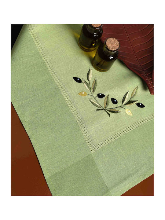 Silk Fashion Runner with Embroidery Bg23a Green with Yellow Olive 45x220cm