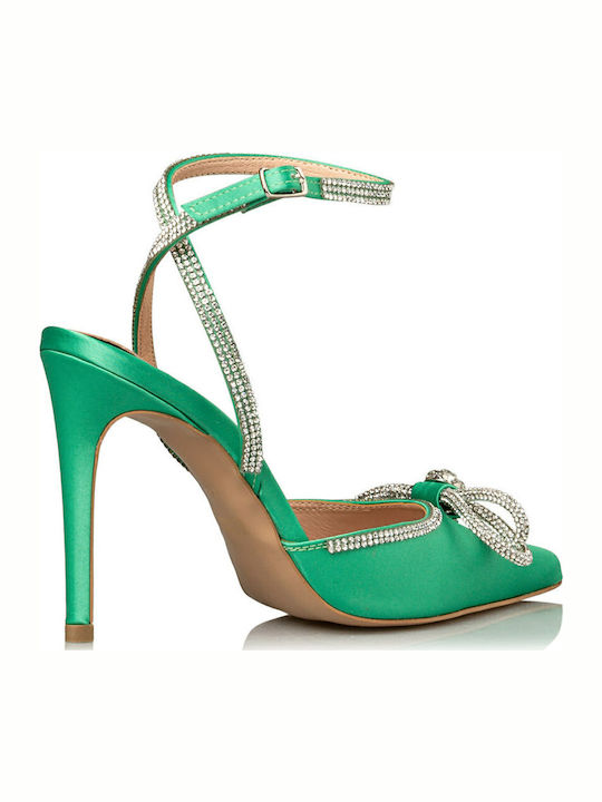 Leather Pointed Toe Heels with Stiletto Heel Green